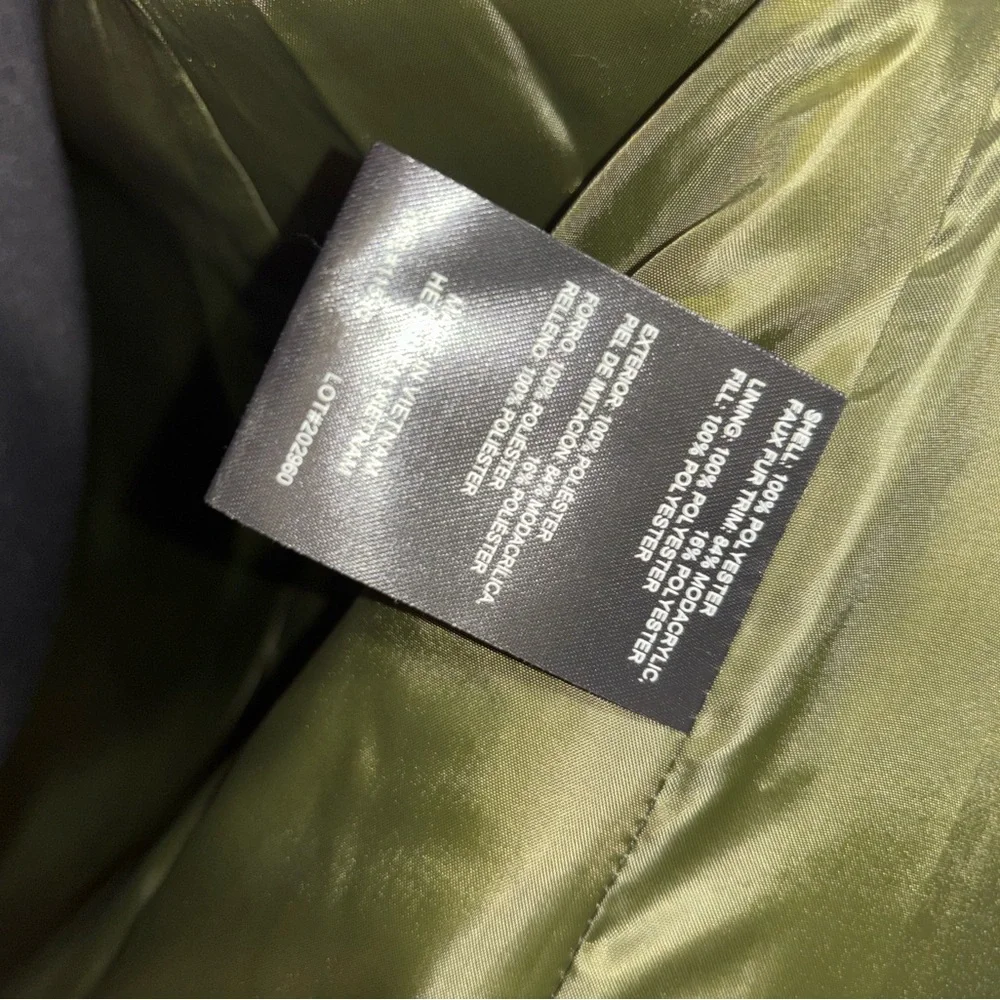Weatherproof Olive Puffer Jacket with Black Faux Fur Collar